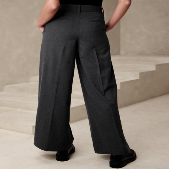 NWT Banana Republic Wide Leg Flannel Trouser Pant 10 Black A445 - Picture 4 of 4